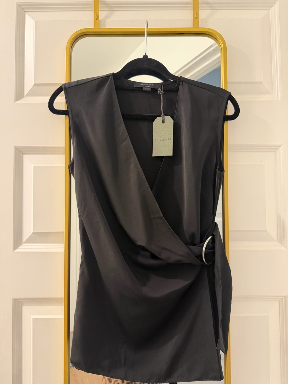 All Saints Black Draped Wrap Top